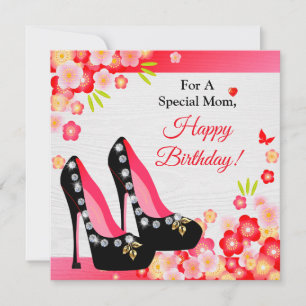 Schwarze Schuhe mit Diamant & Gold Mutter Geburtst Karte