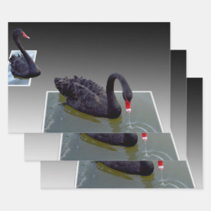 Schwarze Schwäne in Teichen, Geschenkpapier, Decou Geschenkpapier Set
