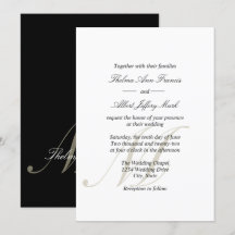 Schwarze Script Monogram Families Wedding Einladun