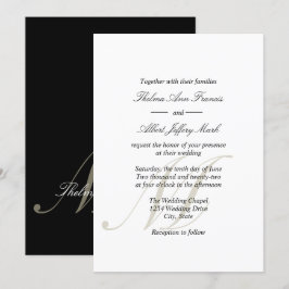 Schwarze Script Monogram Families Wedding Einladun Einladung