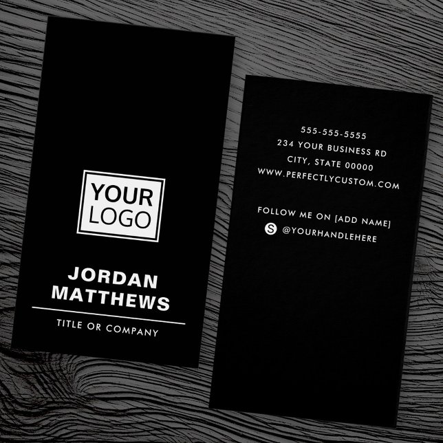 Schwarze Seite Logo Social Media vertikale Visiten (Black add logo social media vertical business card)