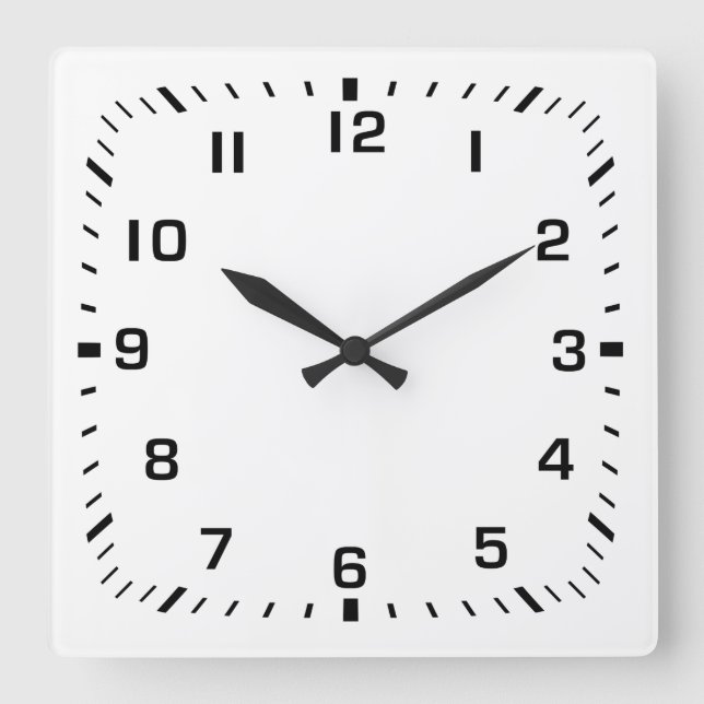 Schwarze Seitennummern mit Viereckticks Quadratische Wanduhr (Vorderseite)