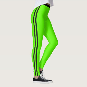 Schwarze Seitenstreifen Neon-Grüne Leggings Benutz