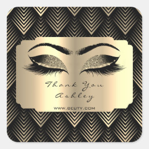 Schwarze Sepia-Glitzer-Goldpeitschen-Augen danken Quadratischer Aufkleber