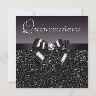 Schwarze Sequenzen, Bow & Diamond Quinceanera Einladung