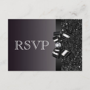 Schwarze Sequins, Bogen u. Diamant UAWG Wedding RSVP Karte