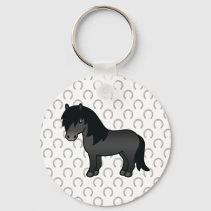 Schwarze Shetland Pony Niedlicher Cartoon Illustra Schlüsselanhänger