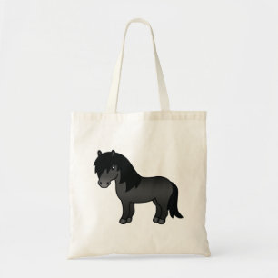 Schwarze Shetland Pony Niedlicher Cartoon Illustra Tragetasche