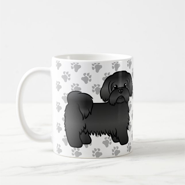 Schwarze Shih Tzu Niedlicher Cartoon Dog Illustrat Kaffeetasse (Links)