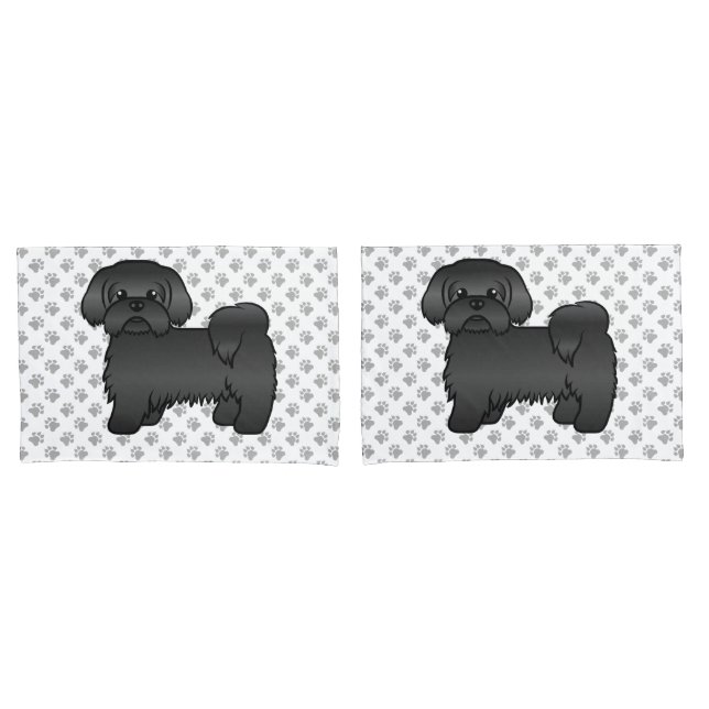 Schwarze Shih Tzu Niedlicher Cartoon Dog Illustrat Kissenbezug (Vorderseite-Set)