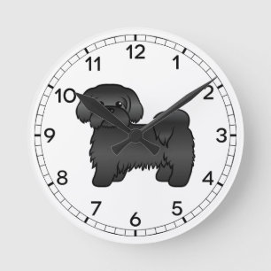Schwarze Shih Tzu Niedlicher Cartoon Dog Illustrat Runde Wanduhr