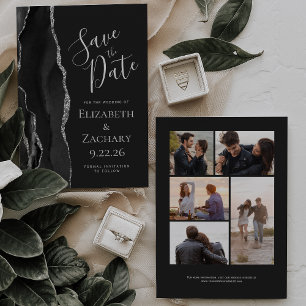 Schwarze Silber-Achat 5-Foto-Dunkle Save-the-Date- Save The Date