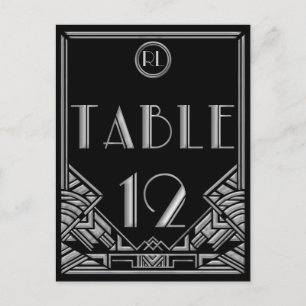 Schwarze Silber Art Deco Gatsby Stil Tisch Nummer Postkarte