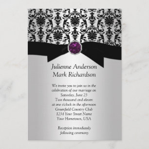 Schwarze Silber-Damaskus-Purple-Jewel-Hochzeitsein Einladung