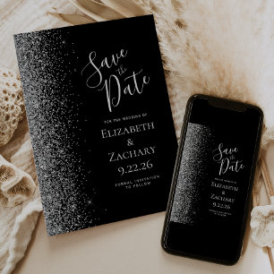 Schwarze Silber Glitter Kante Save the Date Ankündigung