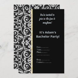 SCHWARZE SILBER GRAY PATTERN BACHELOR PARTEI EINLA EINLADUNG