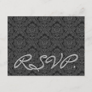 Schwarze & silberne Damast-RSVP-Hochzeitsantwortka RSVP Karte