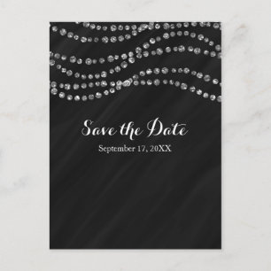 Schwarze & silberne falsche Diamant-Bling-Save-The Ankündigungspostkarte