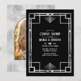Schwarze & silberne Gatsby-Art-Deco-Couples-Shower Einladung