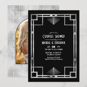 Schwarze & silberne Gatsby-Art-Deco-Couples-Shower Einladung
