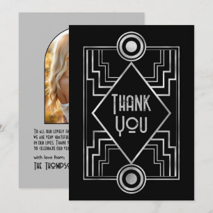 Schwarze & silberne Gatsby-inspirierte Art Deco-Ho Dankeskarte