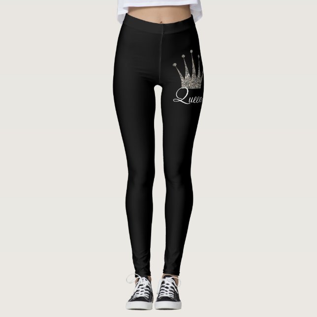 Schwarze silberne Glitzer-Königin Leggings (Vorderseite)