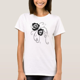 Schwarze silberne Rosen T-Shirt