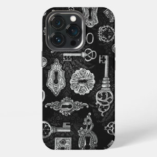 Schwarze & silberne Steampunk-Tasten iPhone 13 Pro Hülle