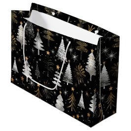 Schwarze, Silberne und goldene Weihnachtsbaumen Große Geschenktüte