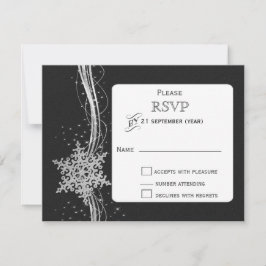 Schwarze Silberschneeflocken Winterhochzeit UAWG RSVP Karte