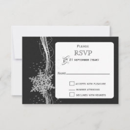Schwarze Silberschneeflocken Winterhochzeit UAWG RSVP Karte