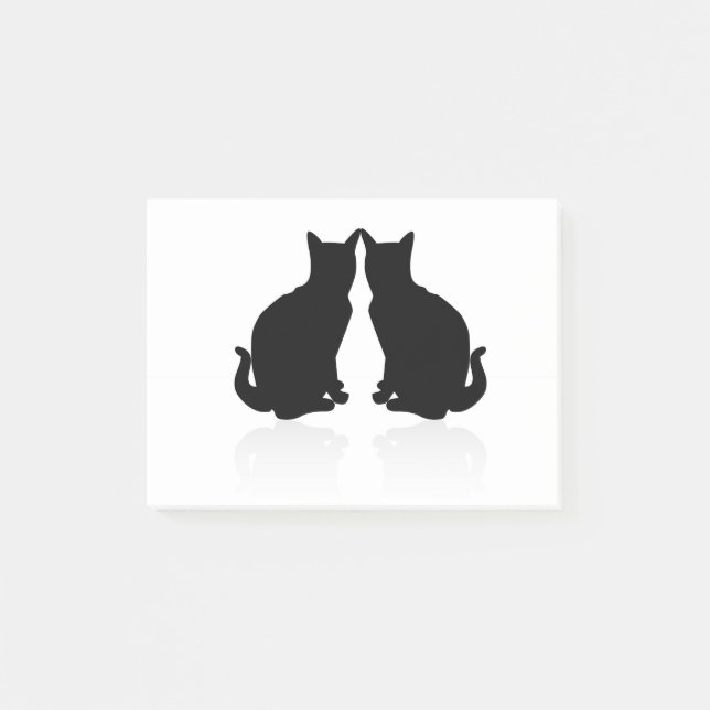 Schwarze Silhouette 2 Katzen Post-it Klebezettel (Vorderseite)