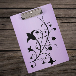 Schwarze Silhouette-abstrakte Rolle-Blumen lila Klemmbrett