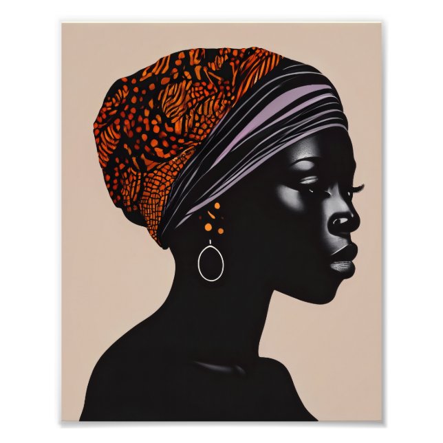 Schwarze Silhouette Afrikanische Amerikanerin Kopf Fotodruck (Vorne)