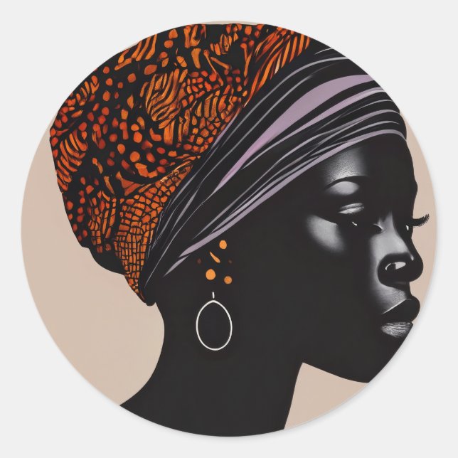 Schwarze Silhouette Afrikanische Amerikanerin Kopf Runder Aufkleber (Vorderseite)