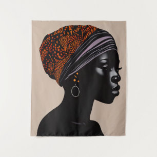 Schwarze Silhouette Afrikanische Amerikanerin Kopf Wandteppich