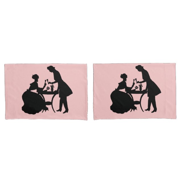 Schwarze Silhouette auf Rosa Romantischer Coupé We Kissenbezug (Vorderseite-Set)