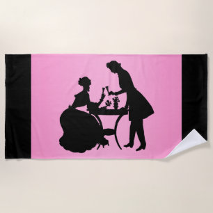 Schwarze Silhouette auf Rosa Romantischer Coupé We Strandtuch