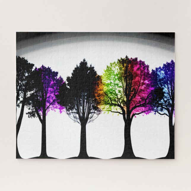 Schwarze Silhouette Bäume mit farbenfrohen Foliage (Horizontal)