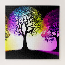 Schwarze Silhouette Bäume mit kräftigen Farben