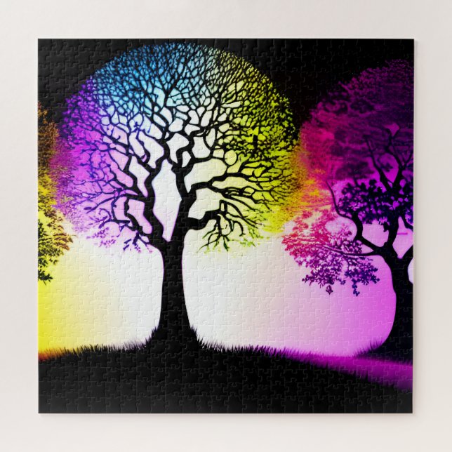 Schwarze Silhouette Bäume mit kräftigen Farben (Horizontal)