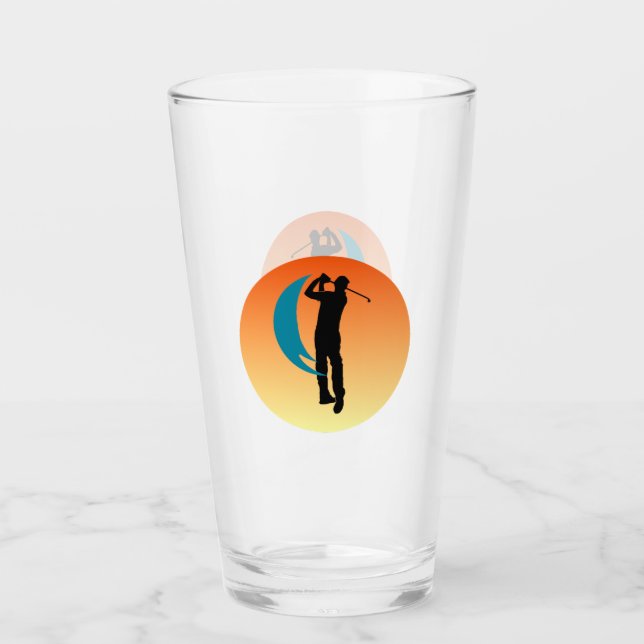 Schwarze Silhouette Bild eines Golfers Glas (Vorderseite)