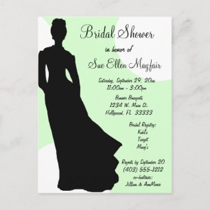 Schwarze Silhouette Bride Green Polka Dot Hintergr Einladungspostkarte