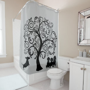 Schwarze Silhouette Dackel Duschvorhang