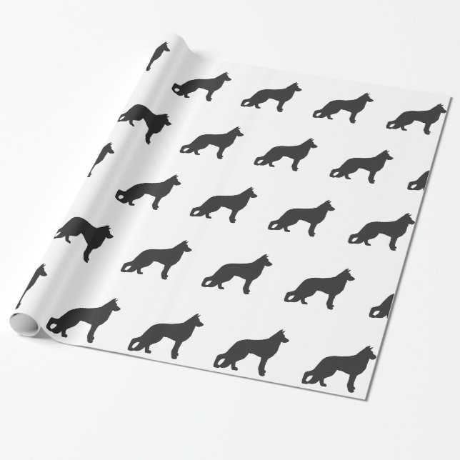 Schwarze Silhouette des deutschen Schäferhundes Geschenkpapier (Ungerollt)