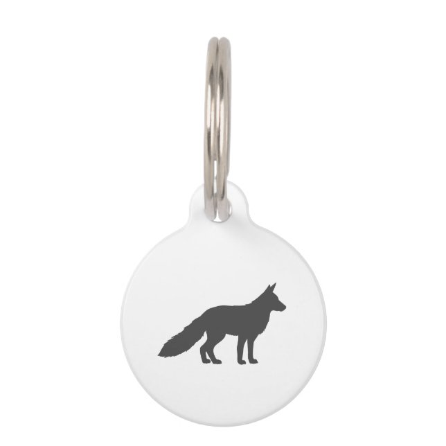 Schwarze Silhouette eines flauschigen Fuchs Haustiermarke (Vorderseite)