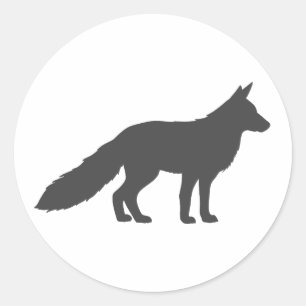 Schwarze Silhouette eines flauschigen Fuchses Runder Aufkleber