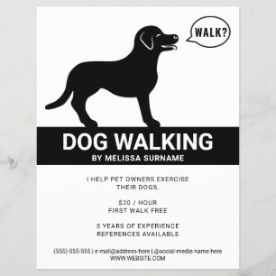 Schwarze Silhouette eines Hundes, der Gehen sagt - Flyer