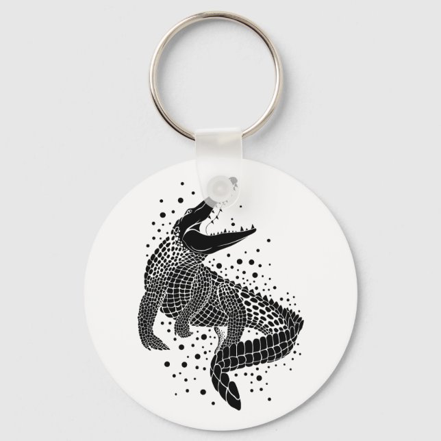 Schwarze Silhouette eines Krokodils Schlüsselanhänger (Vorderseite)