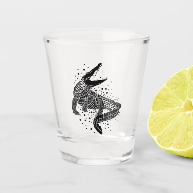 Schwarze Silhouette eines Krokodils Schnapsglas (Vorderseite)